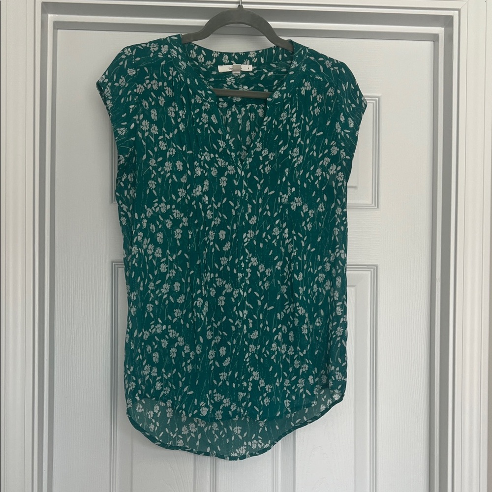 fun 2 fun Teal Floral V-Neck Cap Sleeve Blouse